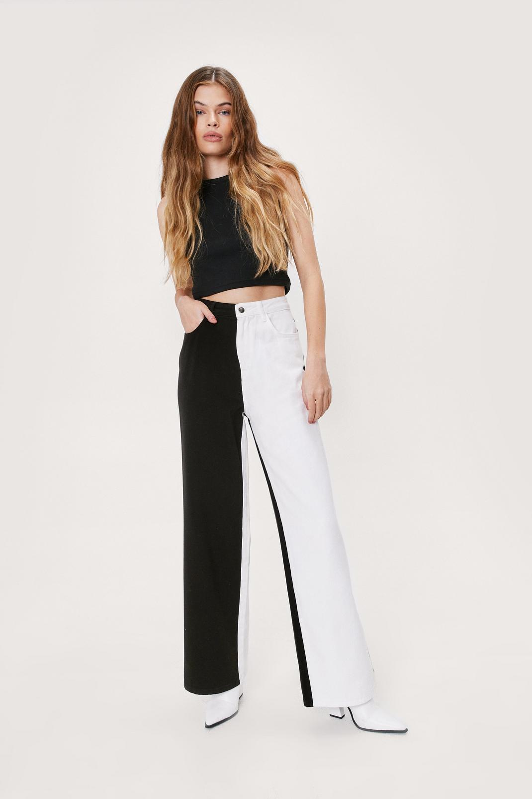 Black Colorblock High Waisted Wide Leg Jeans image number 1