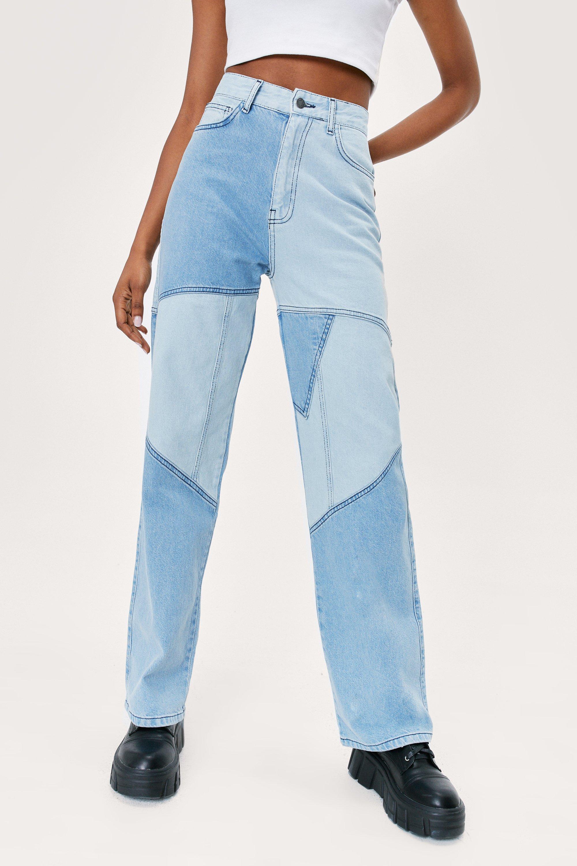 Nasty Gal Womens High Waisted Straight Leg Patchwork Two Tone Jeans -  ShopStyle