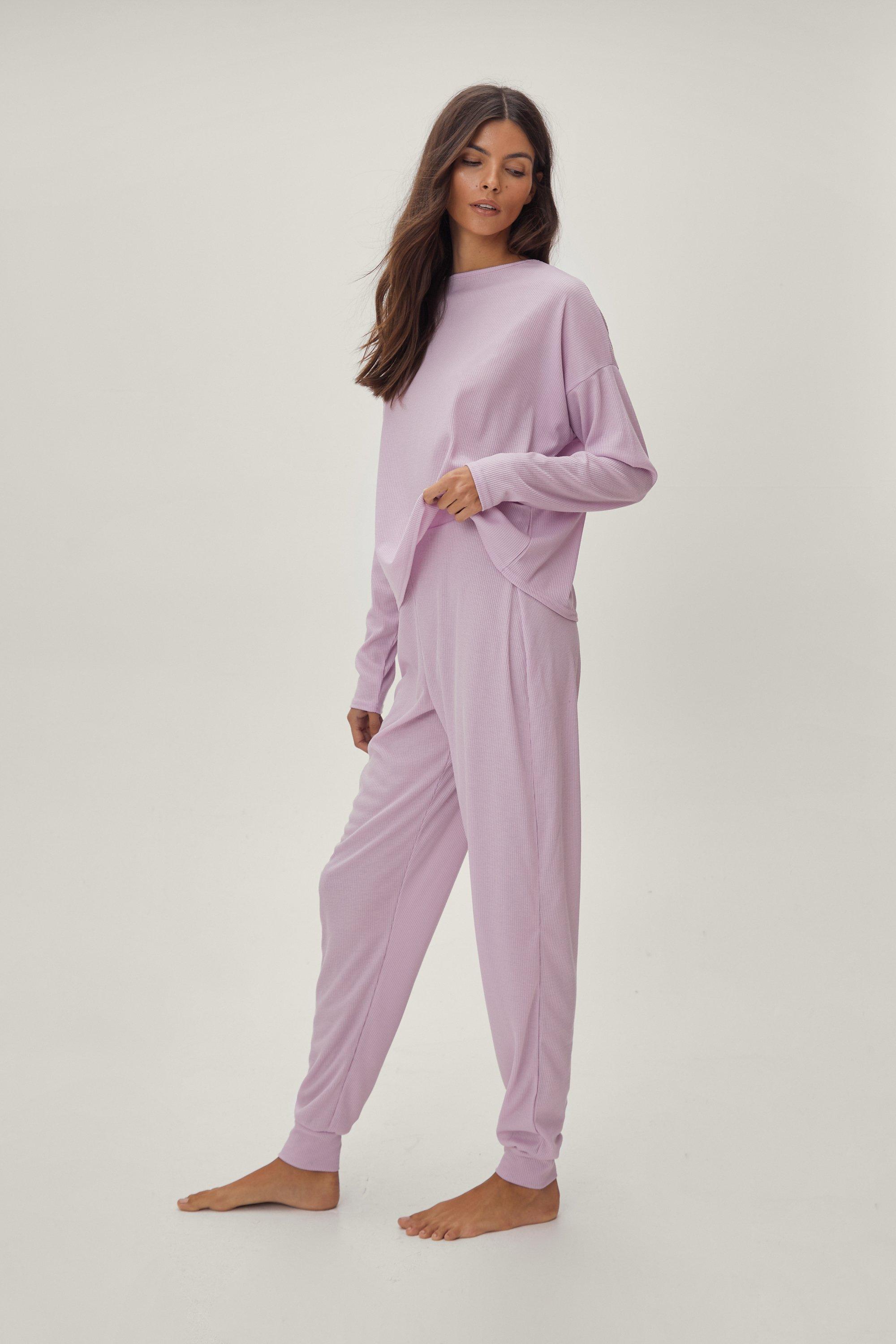 Rib Long Sleeve Pajama Jogger Set Nasty Gal