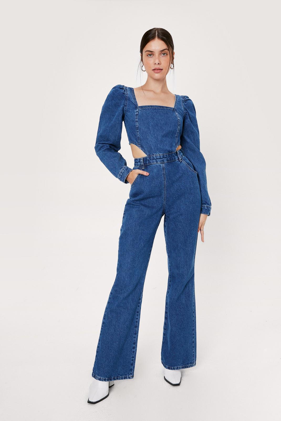 Dark blue Puff Sleeve Cut Out Jumpsuit image number 1