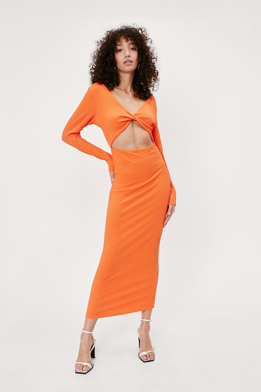 Orange Cut Out Ribbed Maxi Dress image number 1