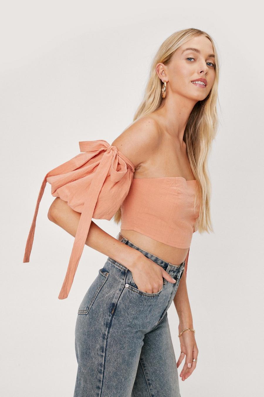 Off the Shoulder Puff Sleeve Cropped Blouse