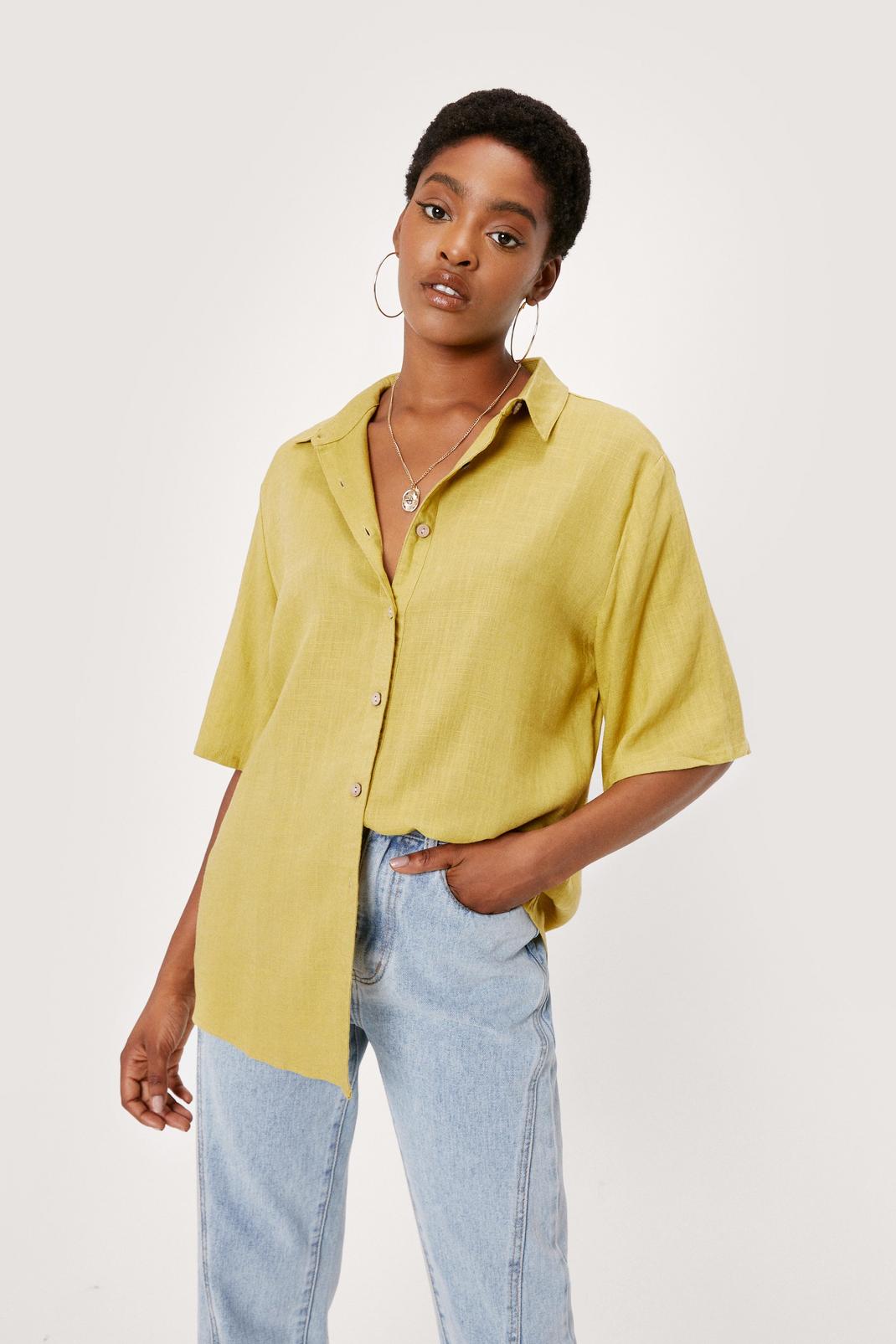Chemise décontractée à manches courtes en lin, Lime image number 1