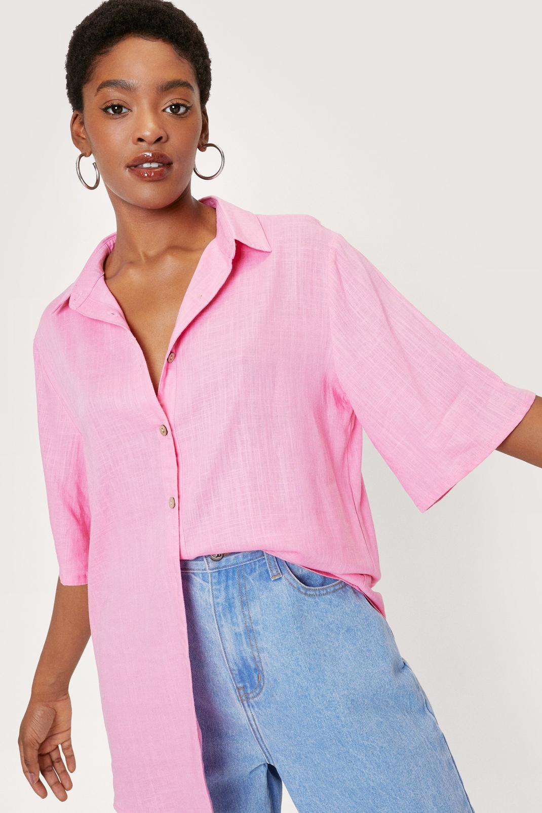 Pink Linen Relaxed Short Sleeve Shirt image number 1