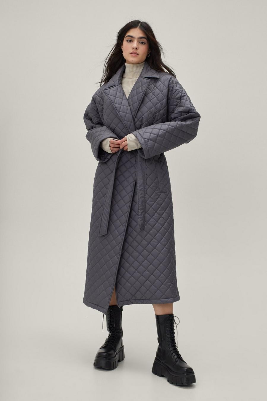 Quilted Belted Collared Maxi Coat