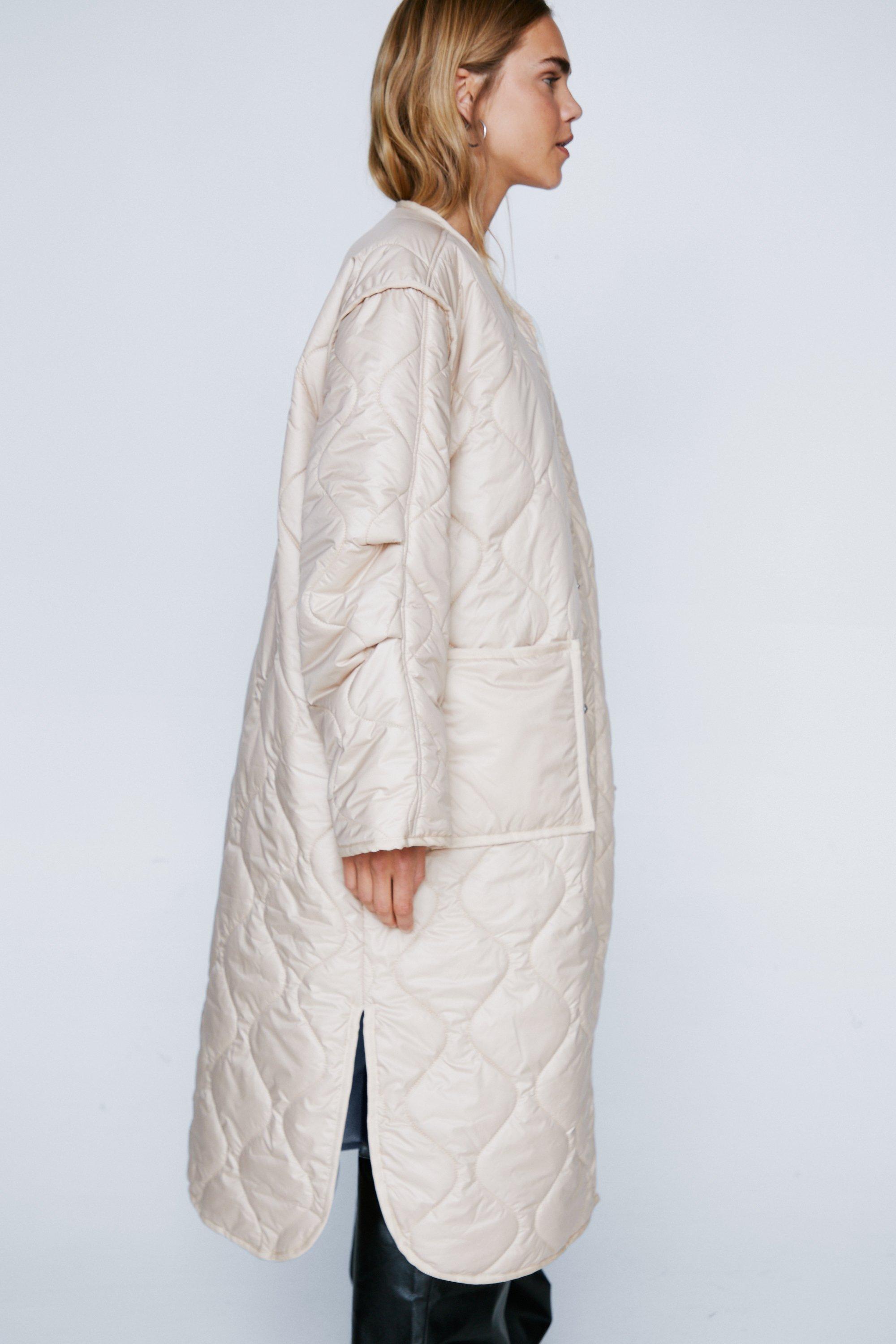 Quilted Oversized Collarless Longline Jacket