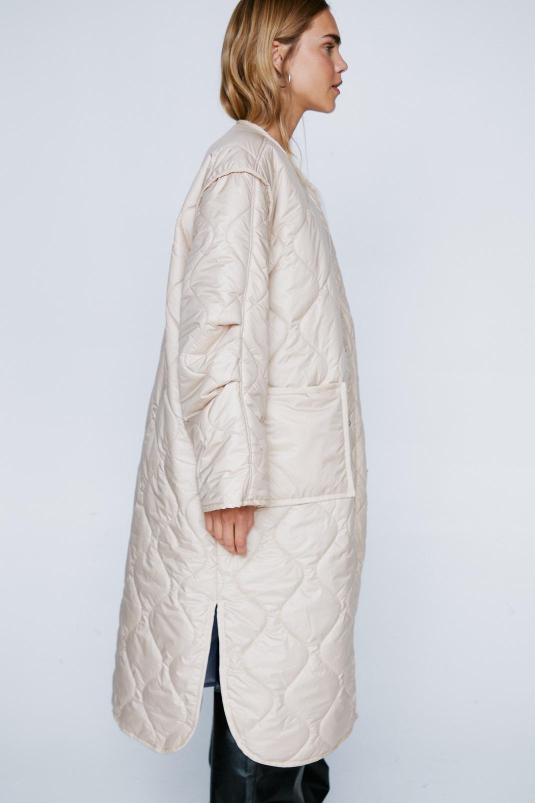 103 Quilted Oversized Collarless Longline Jacket image number 2