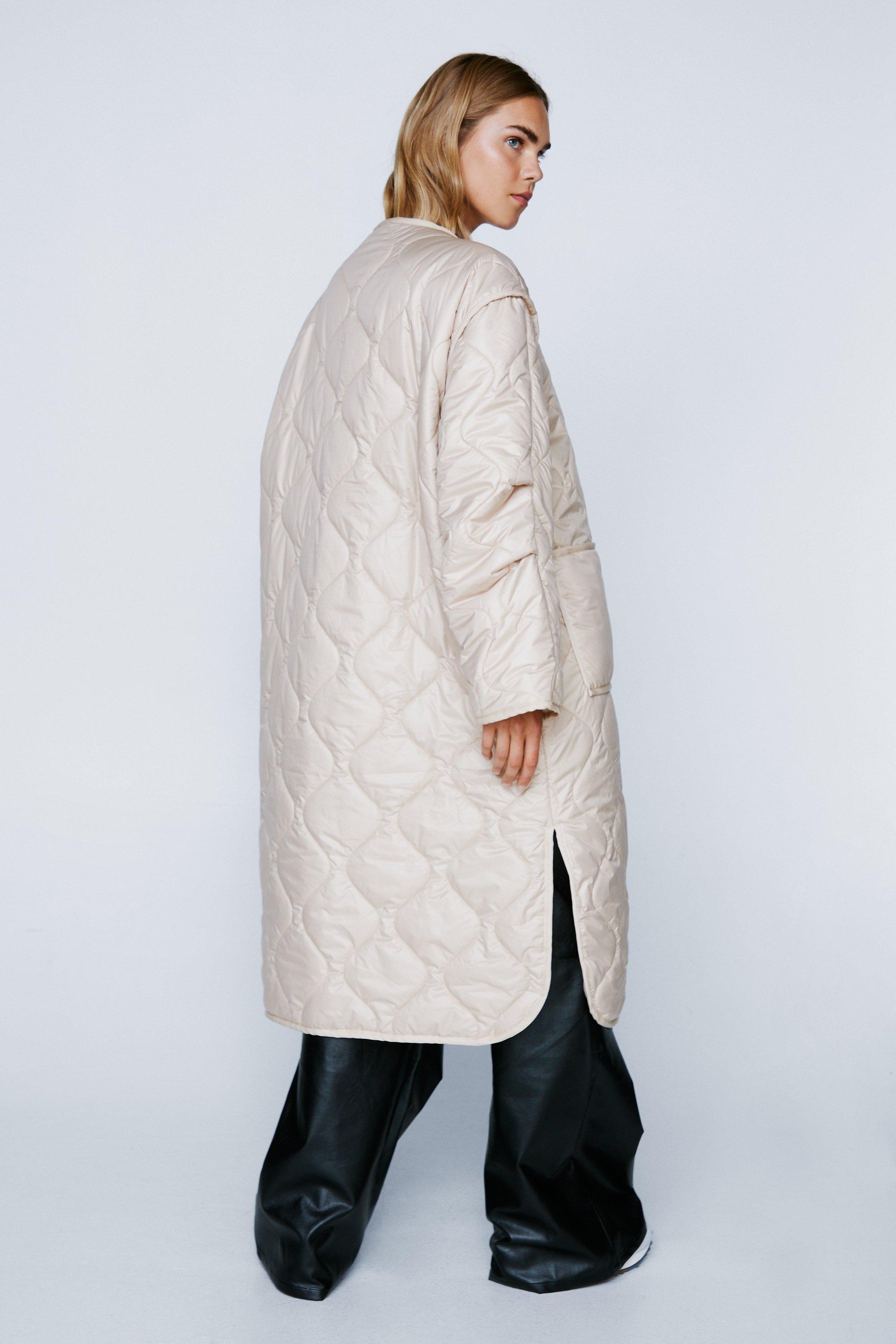 Quilted Oversized Collarless Longline Jacket