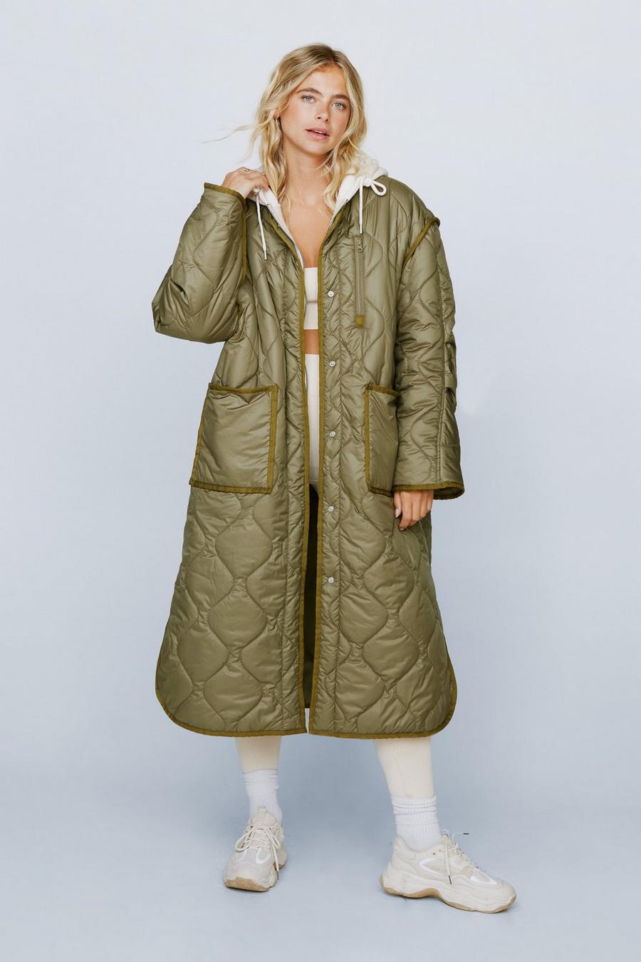 Quilted Oversized Collarless Longline Jacket