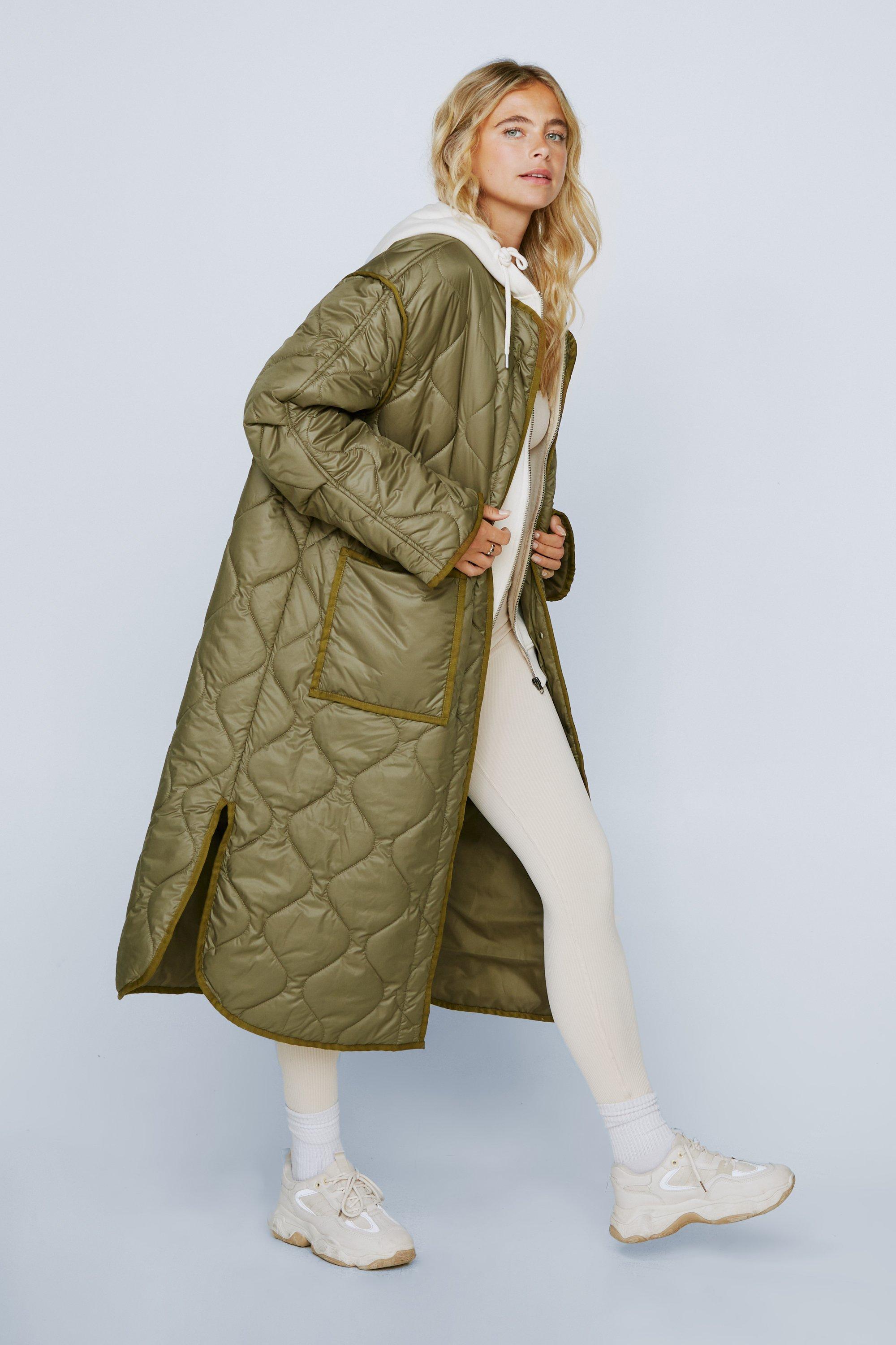 Collarless quilted coat online