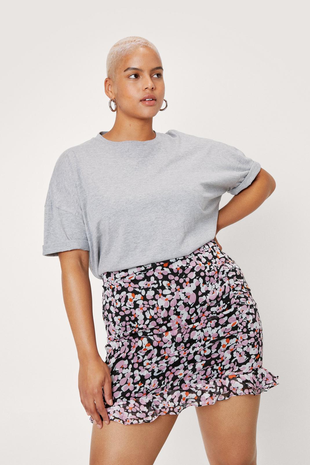 Black Plus Size Spot Print Ruffle Mini Skirt image number 1