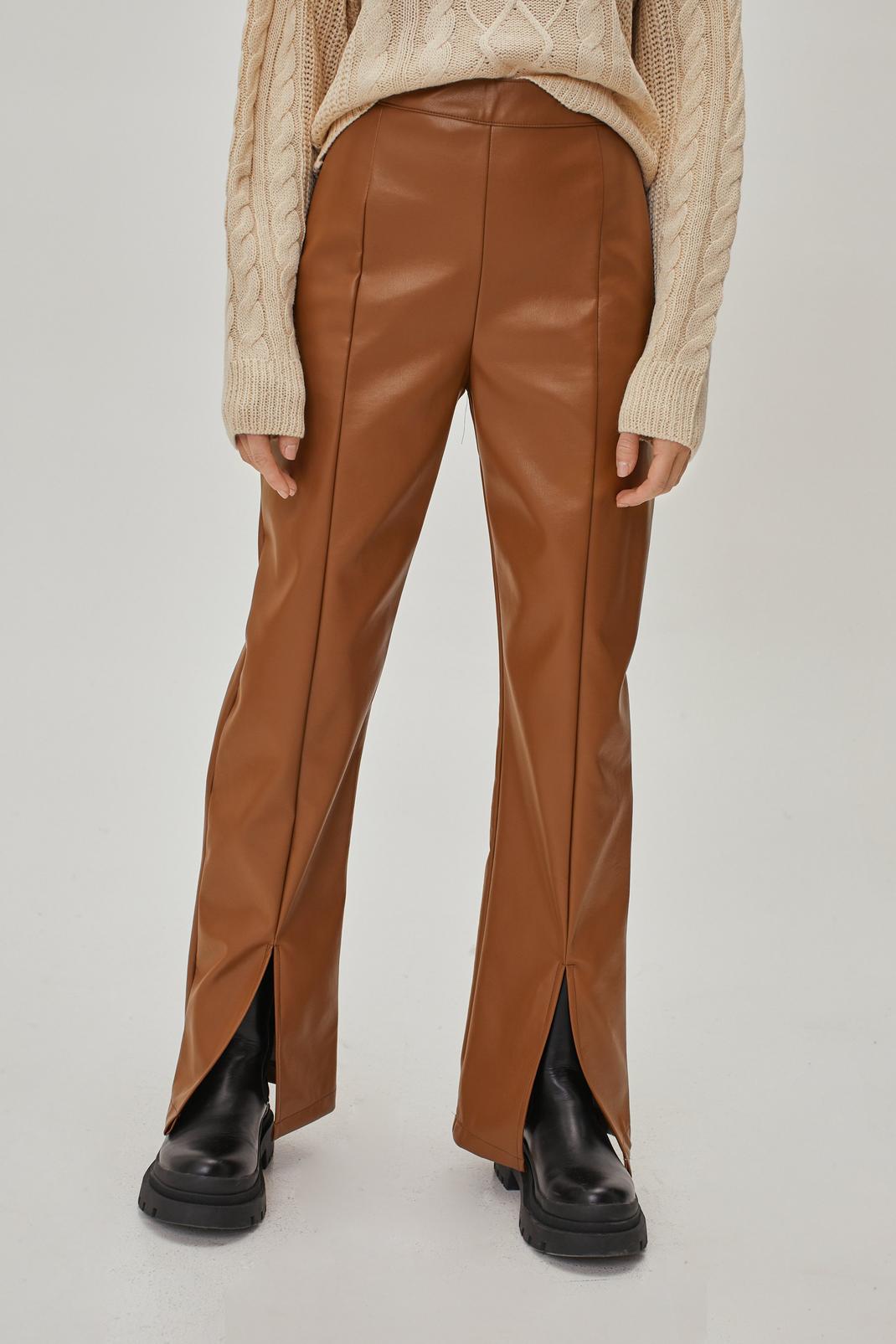 186 Petite Faux Leather Split Front Trousers image number 2