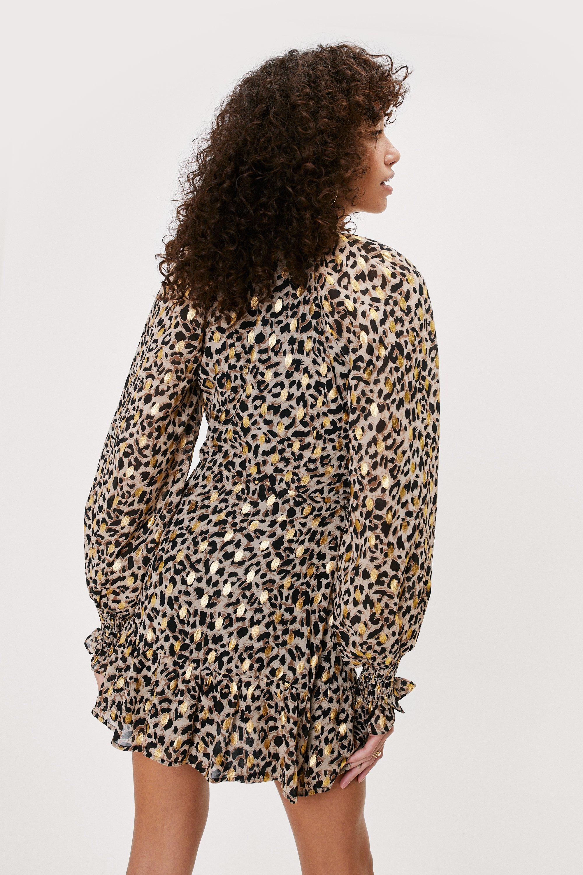 Leopard Volume Smock Dress Nasty Gal