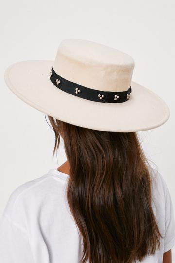 Stud Detail Wide Brim Fedora Hat light beige