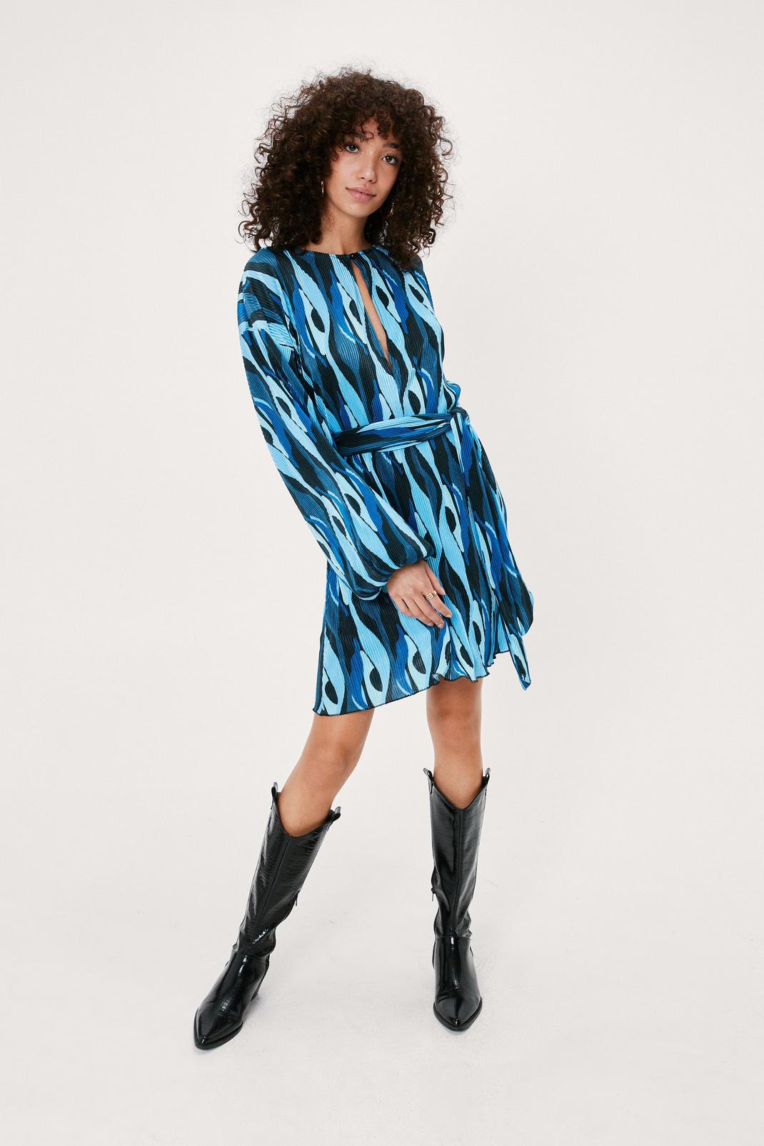 106 Abstract Print Pleated Smock Dress  image number 2