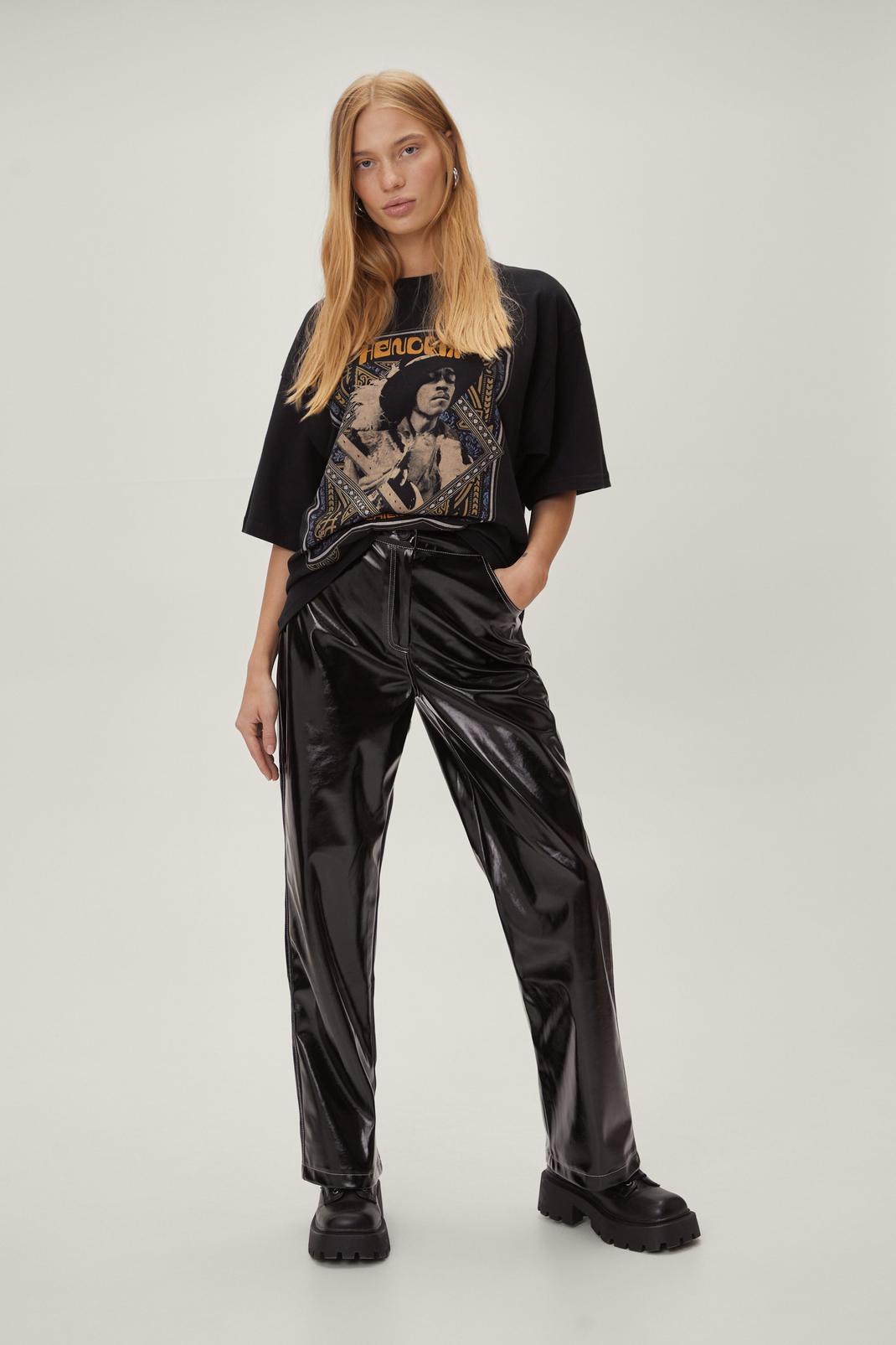 Pantalon large en vinyle à coutures contrastées - Petite, Black image number 1