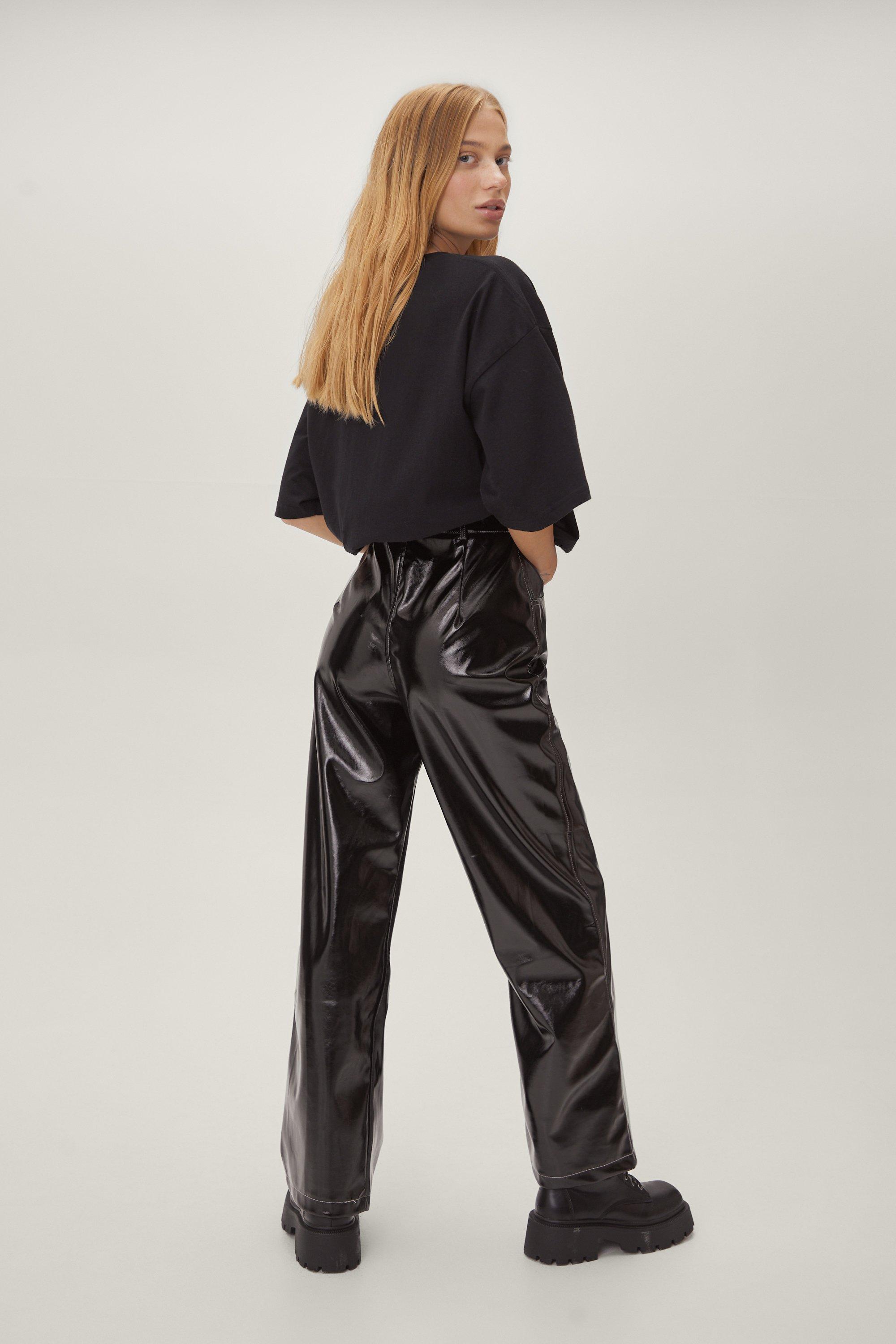 Pantalon large en vinyle coutures contrast es Petite