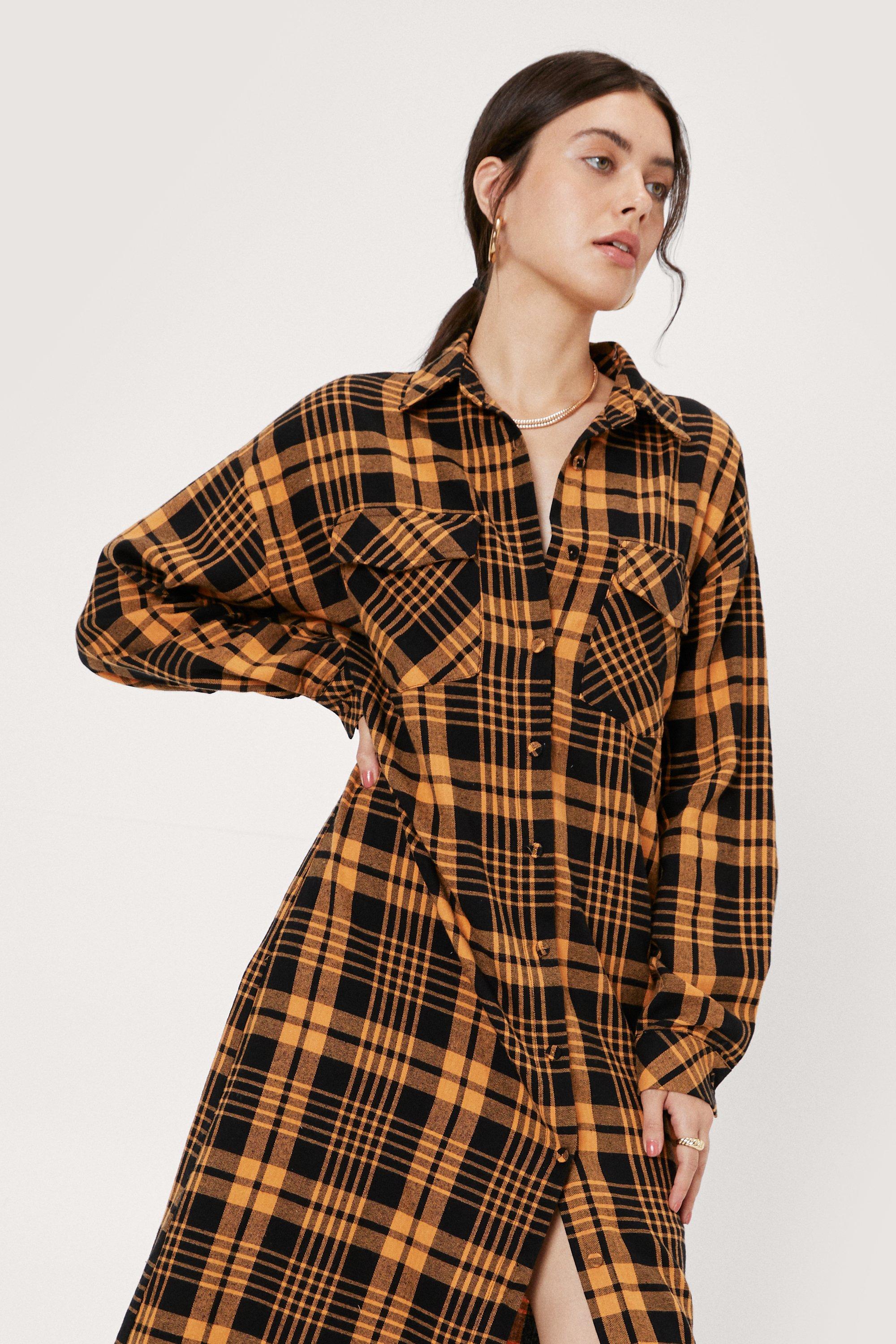 yellow check shirt dress