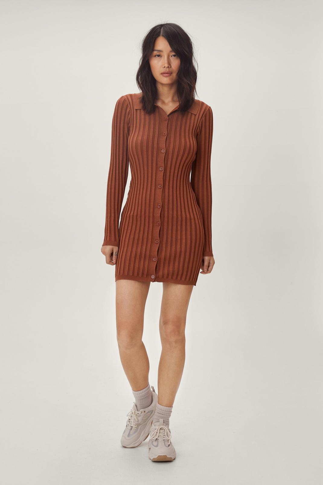 186 Collar Button Down Ribbed Knitted Dress image number 2