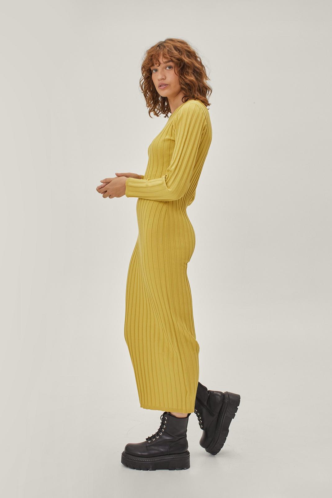 394 Notch Neck Ribbed Knitted Midi Dress image number 2