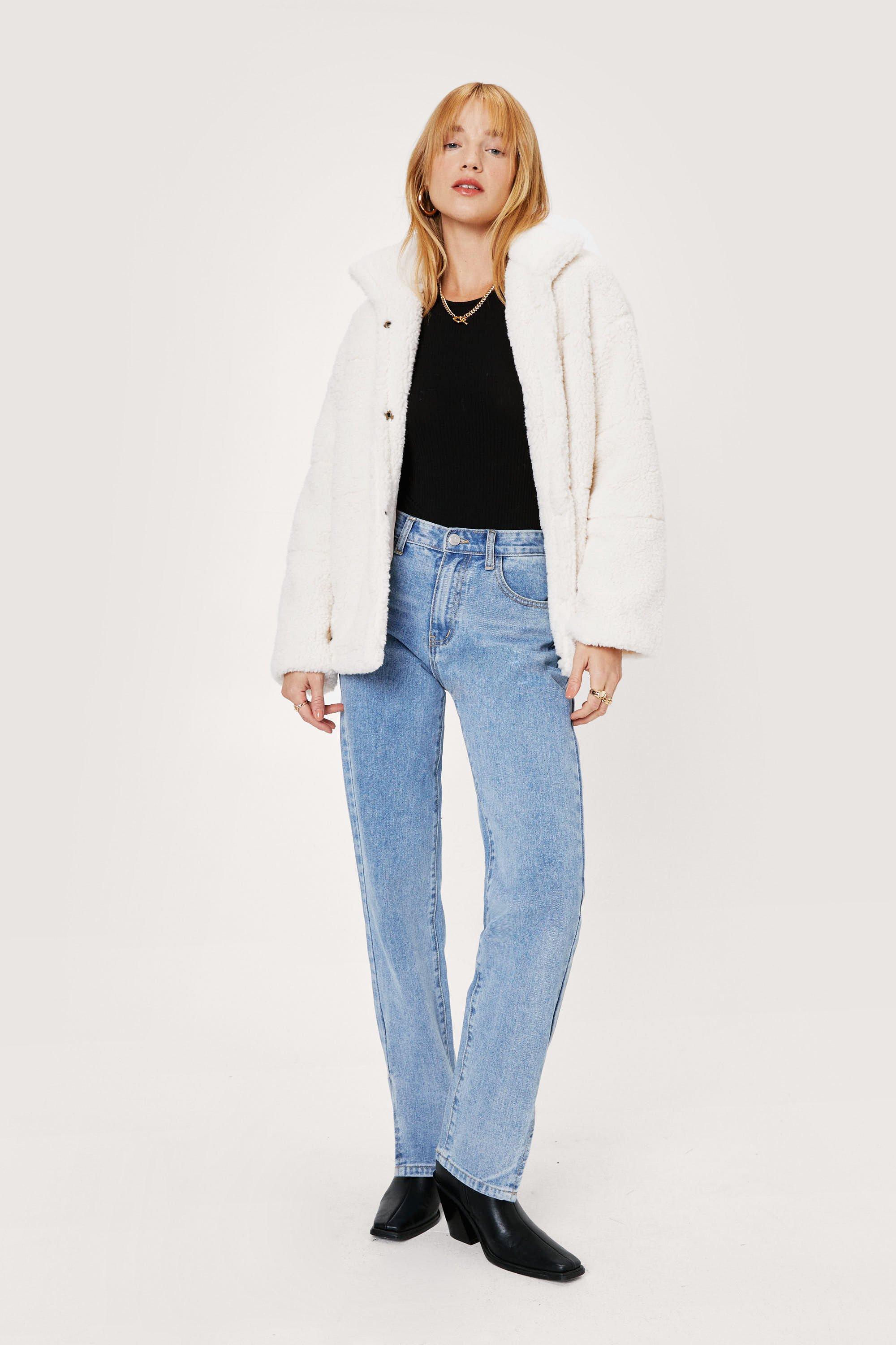 Petite Faux Fur Seam Detail Aviator Jacket