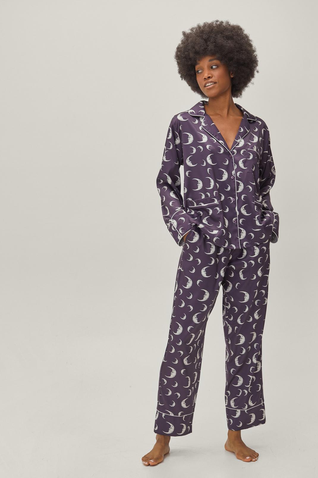 Petite ensemble pyjama lune en Satin recyclé, Burgundy image number 1