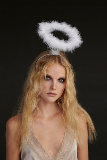 Synthetic Faux Angel Feather Halo Headband white