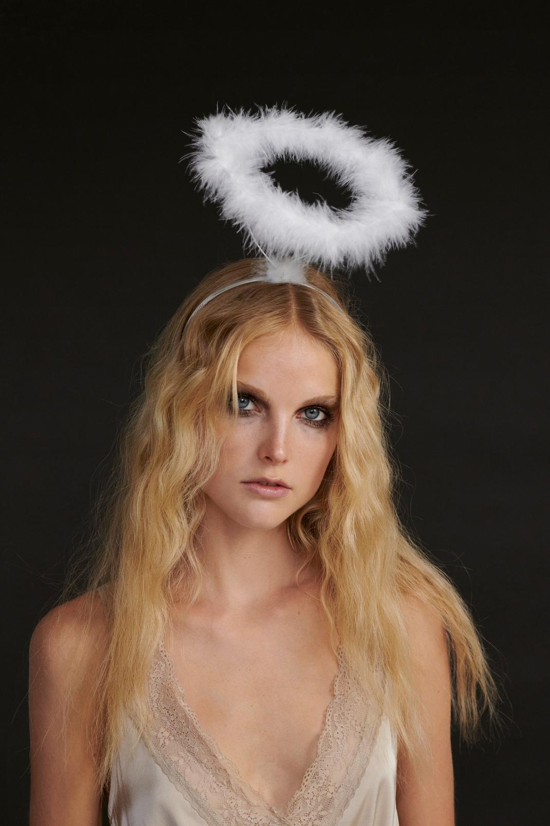 White Synthetic Faux Angel Feather Halo Headband image number 1