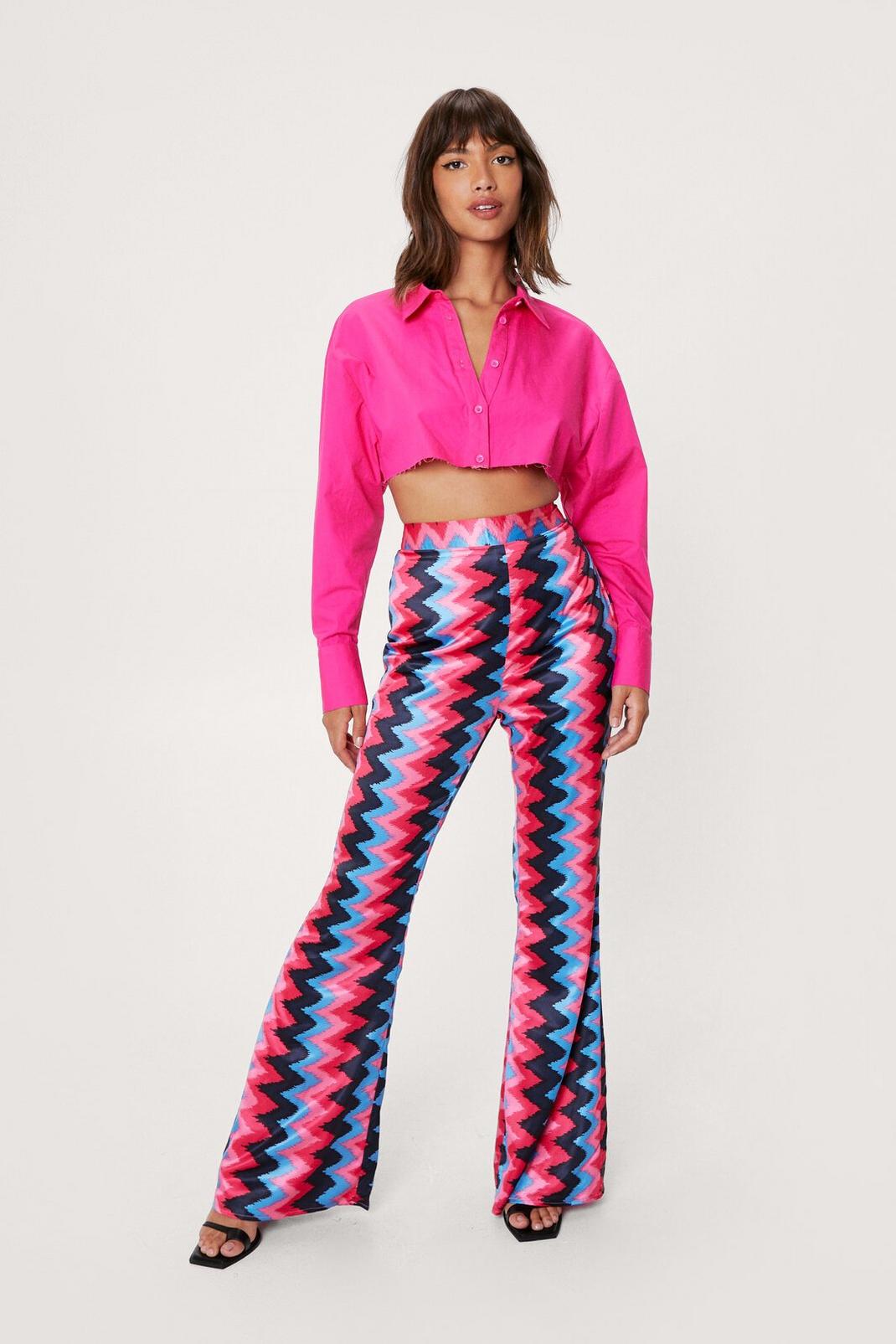 Hot pink Zig Zag Print Woven Flares image number 1