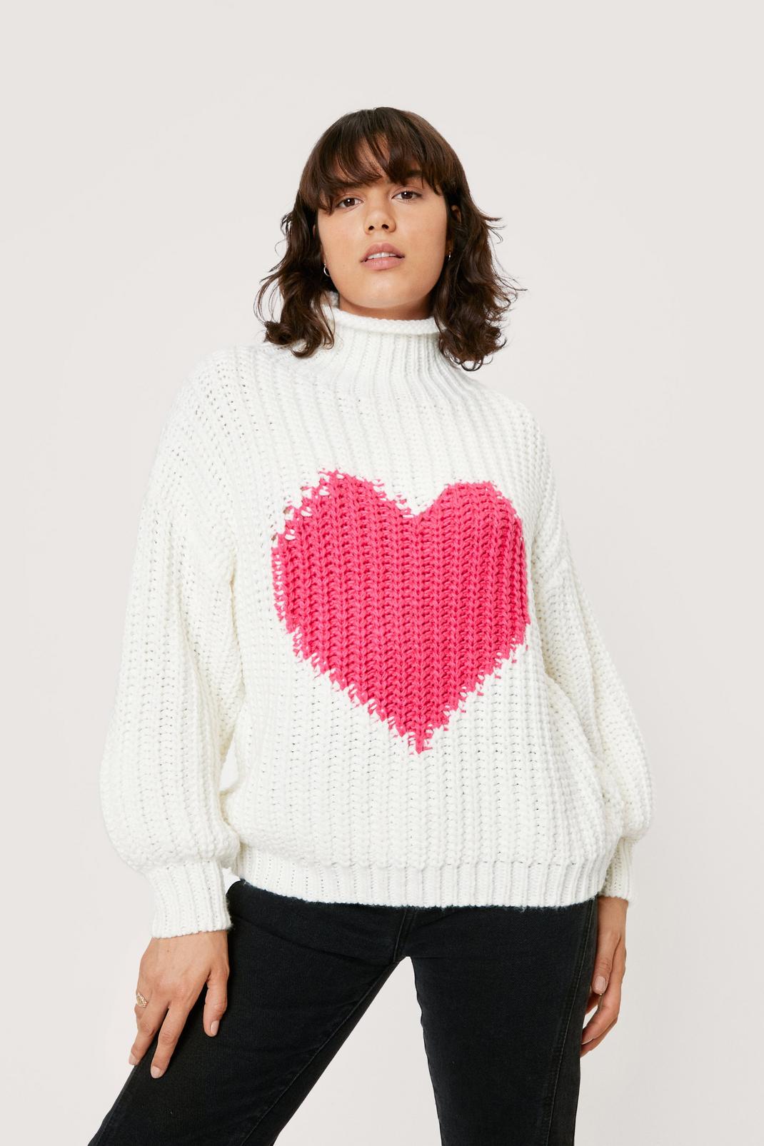 150 Heart Pattern Super Chunky Knit Sweater image number 2