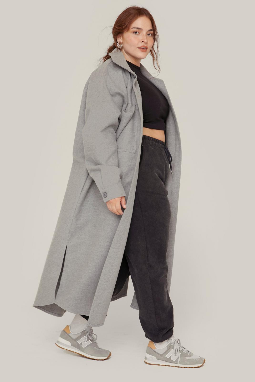 Grey Plus Size Ultimate Faux Wool Trench Coat image number 1