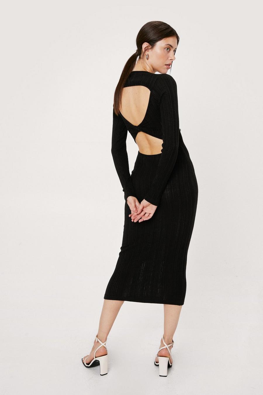 Knitted Ribbed Twist Open Back Midi Dress