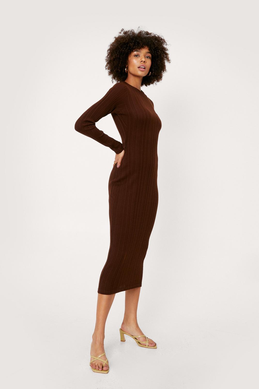 186 Knitted Ribbed Twist Open Back Midi Dress image number 2
