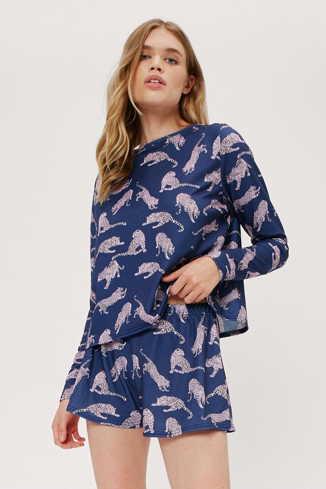 Pyjama top & short assorti à imprimé léopards, Navy image number 1