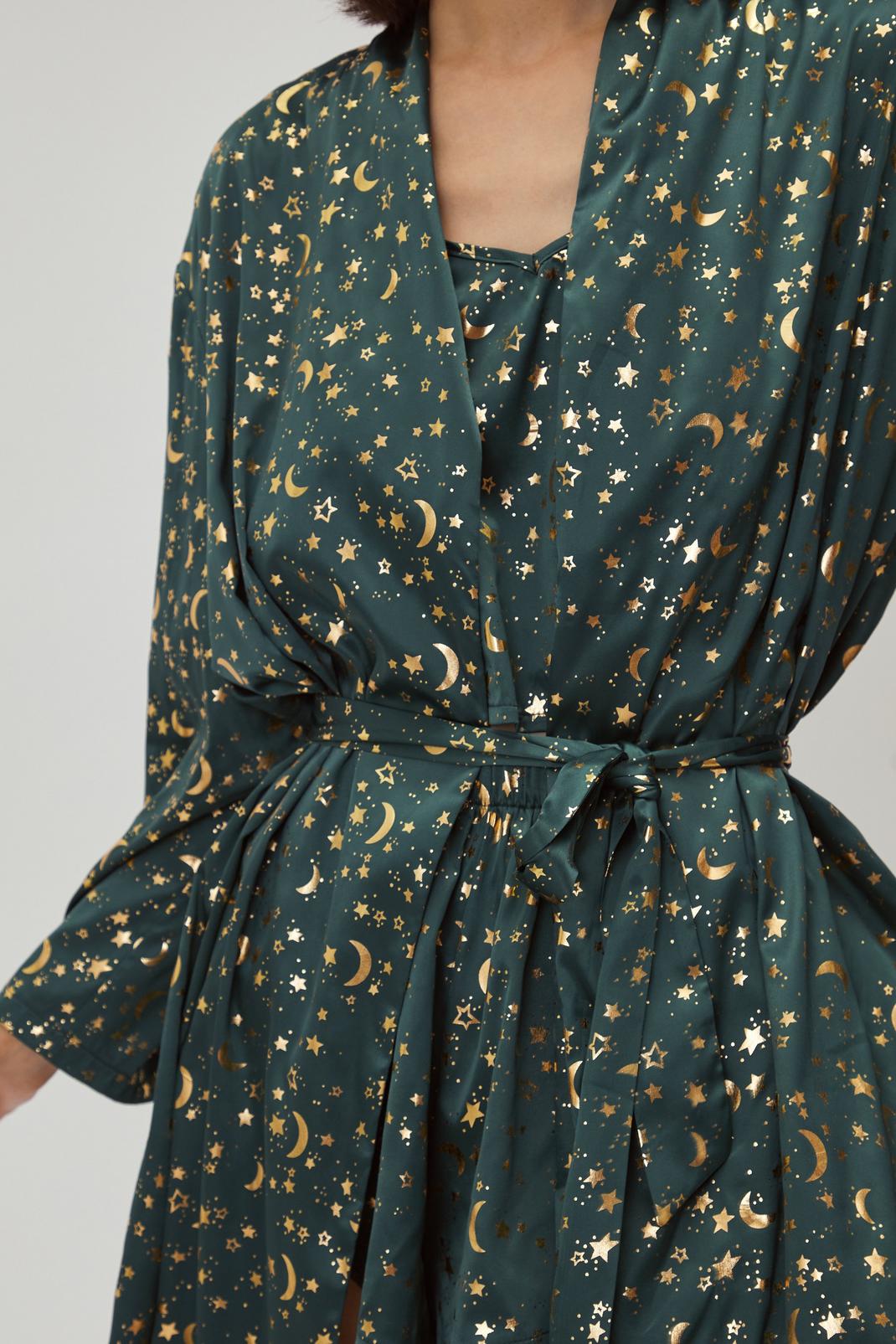 Emerald Premium Satin Foil Star Gown 3pc Pajama Set image number 1