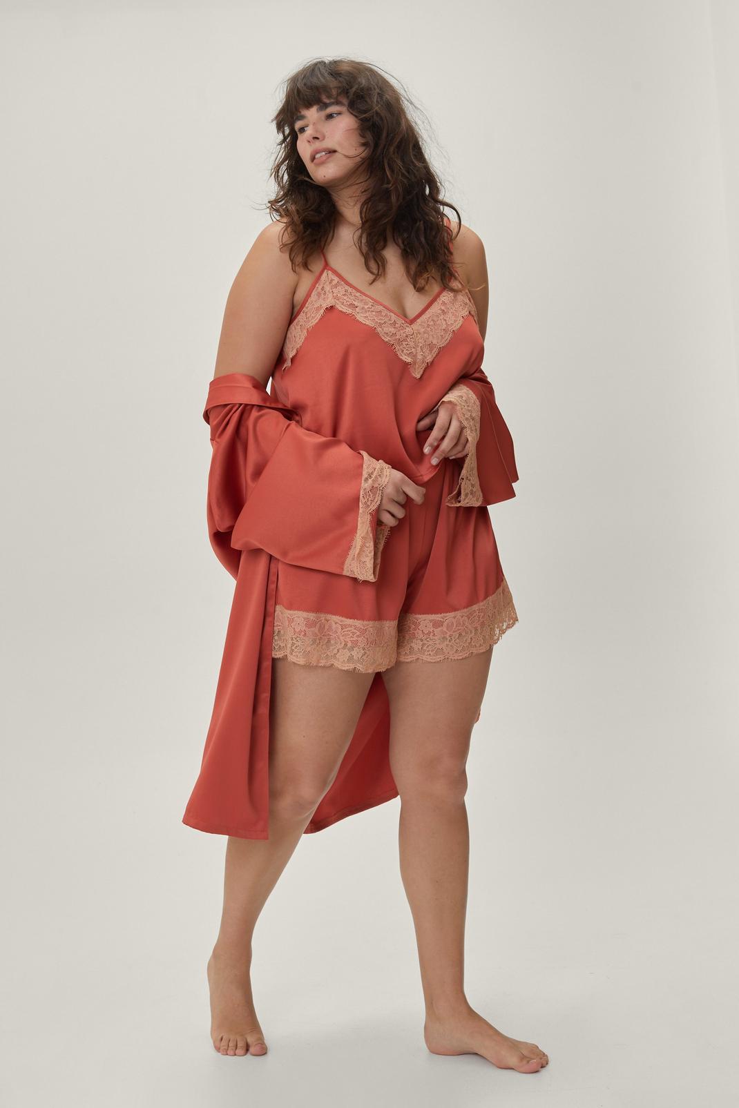 208 Plus Size Recycled Lace Trim Cami Pajama and Robe Set image number 2