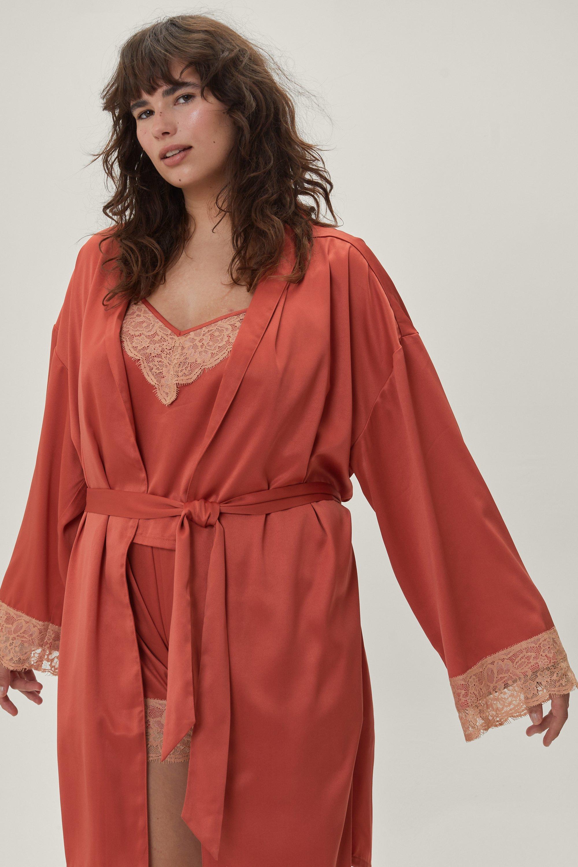 Plus Size Lace Trim Cami Pyjama and Dressing Gown Set