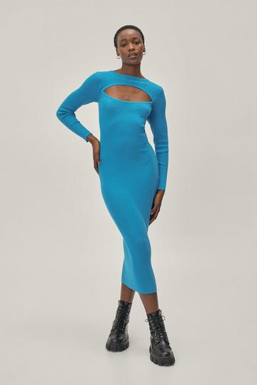 Cut Out 2 In 1 Knitted Top and Midi Dress bright blue