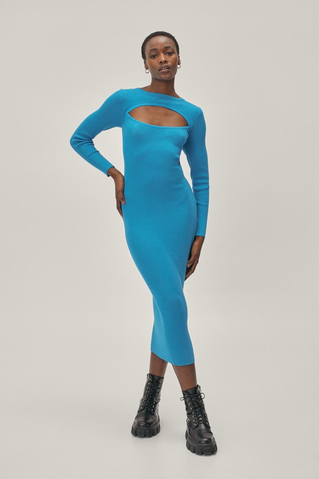 659 Cut Out 2 In 1 Knitted Top and Midi Dress image number 1
