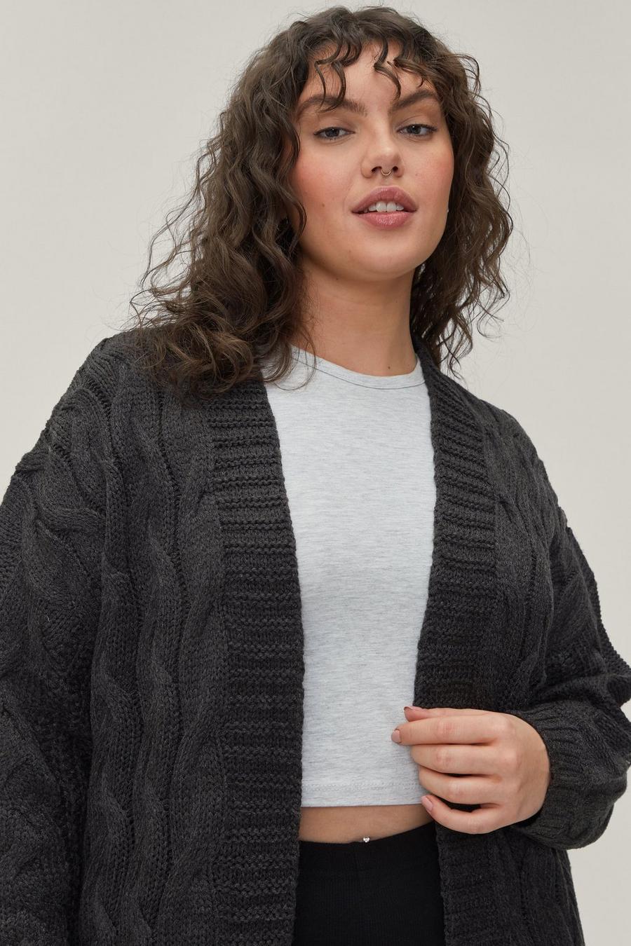 Plus Size Chunky Cable Knit Longline Cardigan