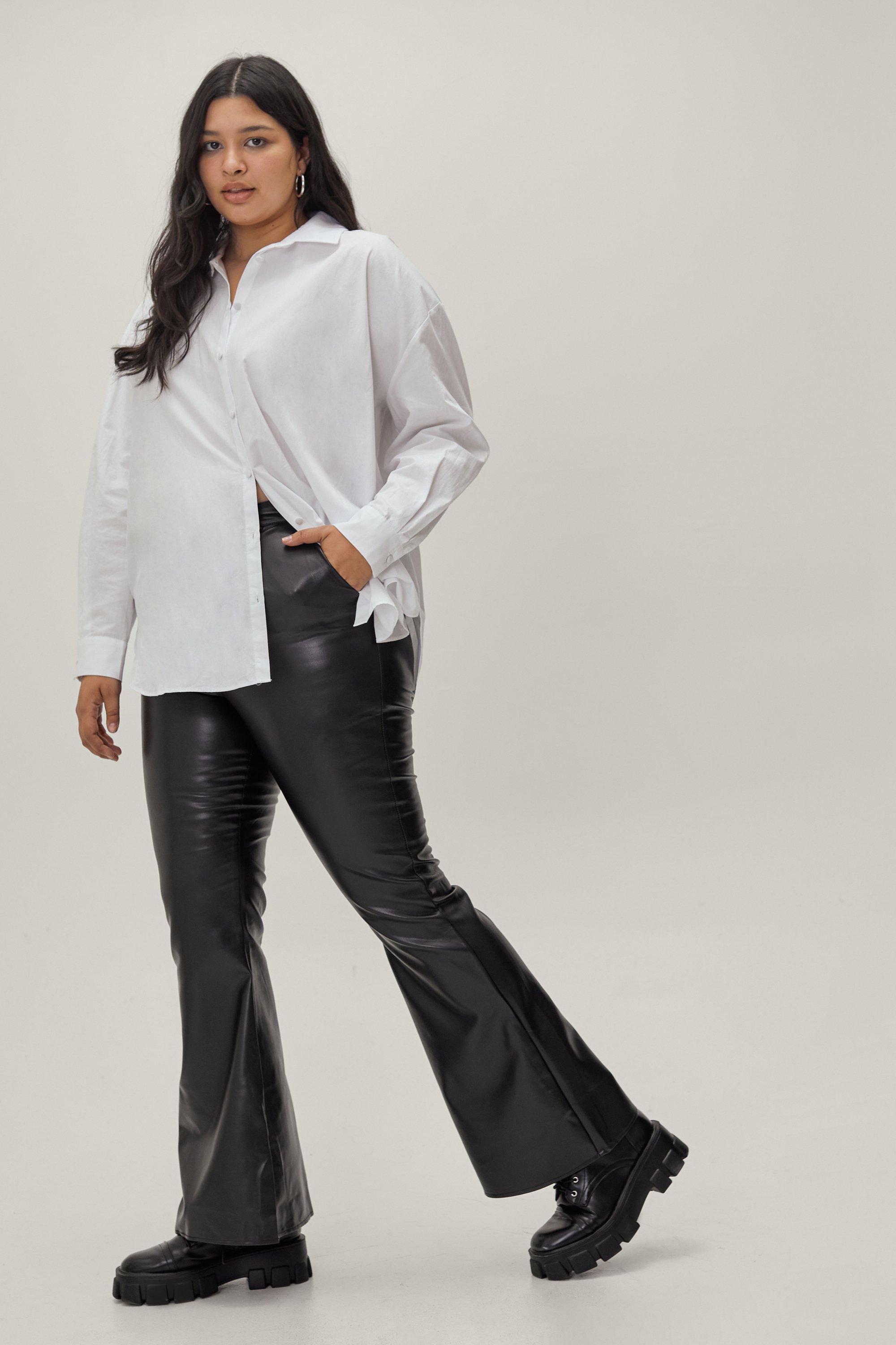 Higher High-Waisted Faux-Leather Flare Pants