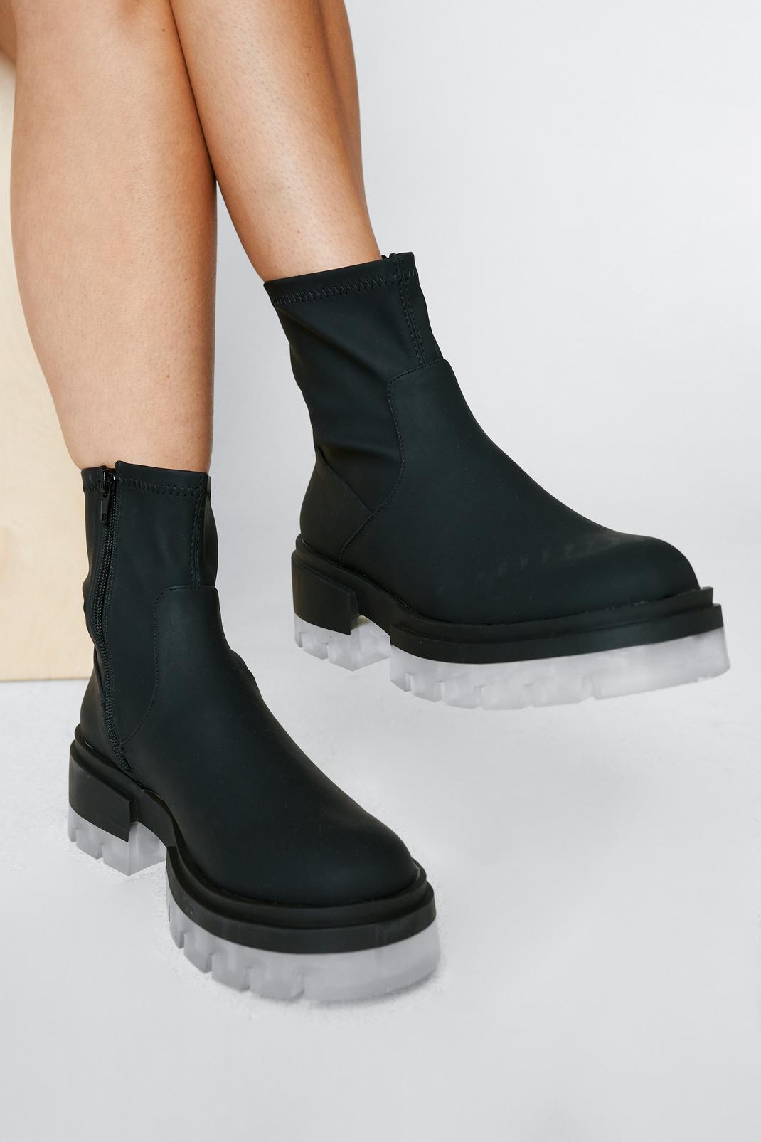 Black Chunky Ice Sole Sock Boots image number 1