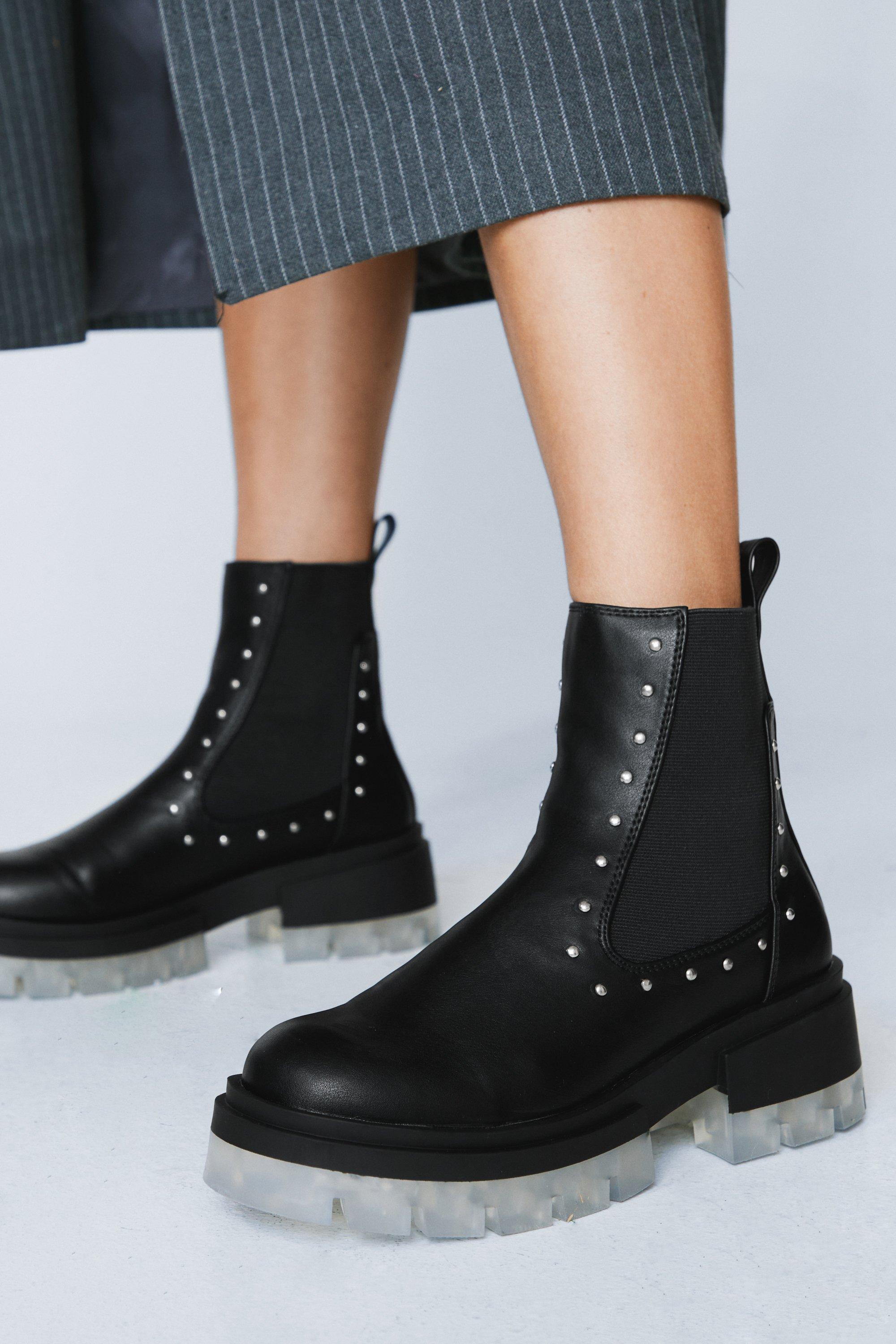 Raid adelina black chunky studded chelsea boots deals