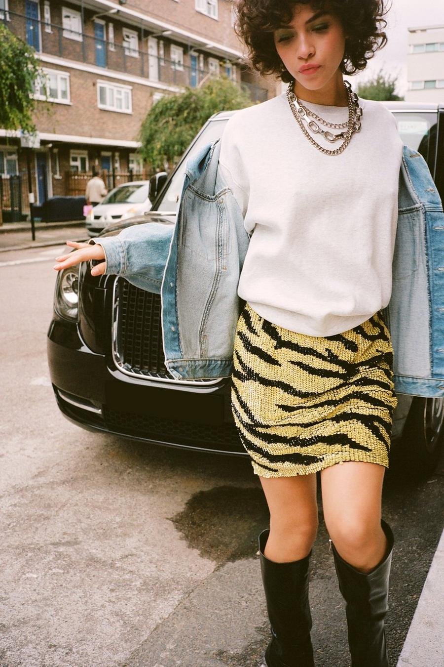 Icon Zebra Sequin Mini Skirt