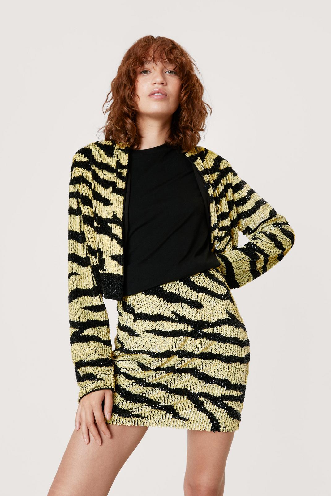 Yellow Zebra Print Sequin Jacket image number 1