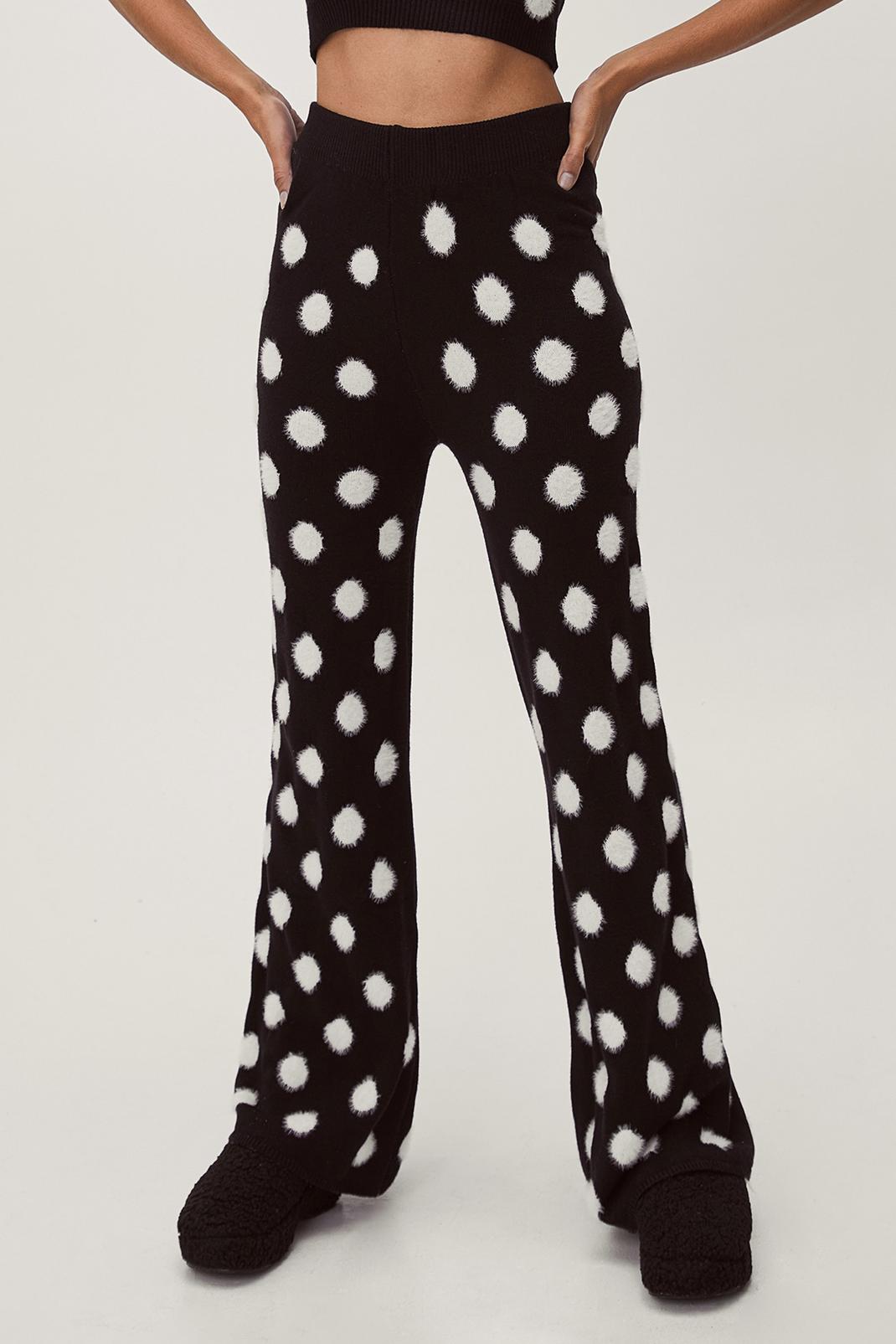 105 Fluffy Knitted Spot Print Wide Leg Trousers image number 2