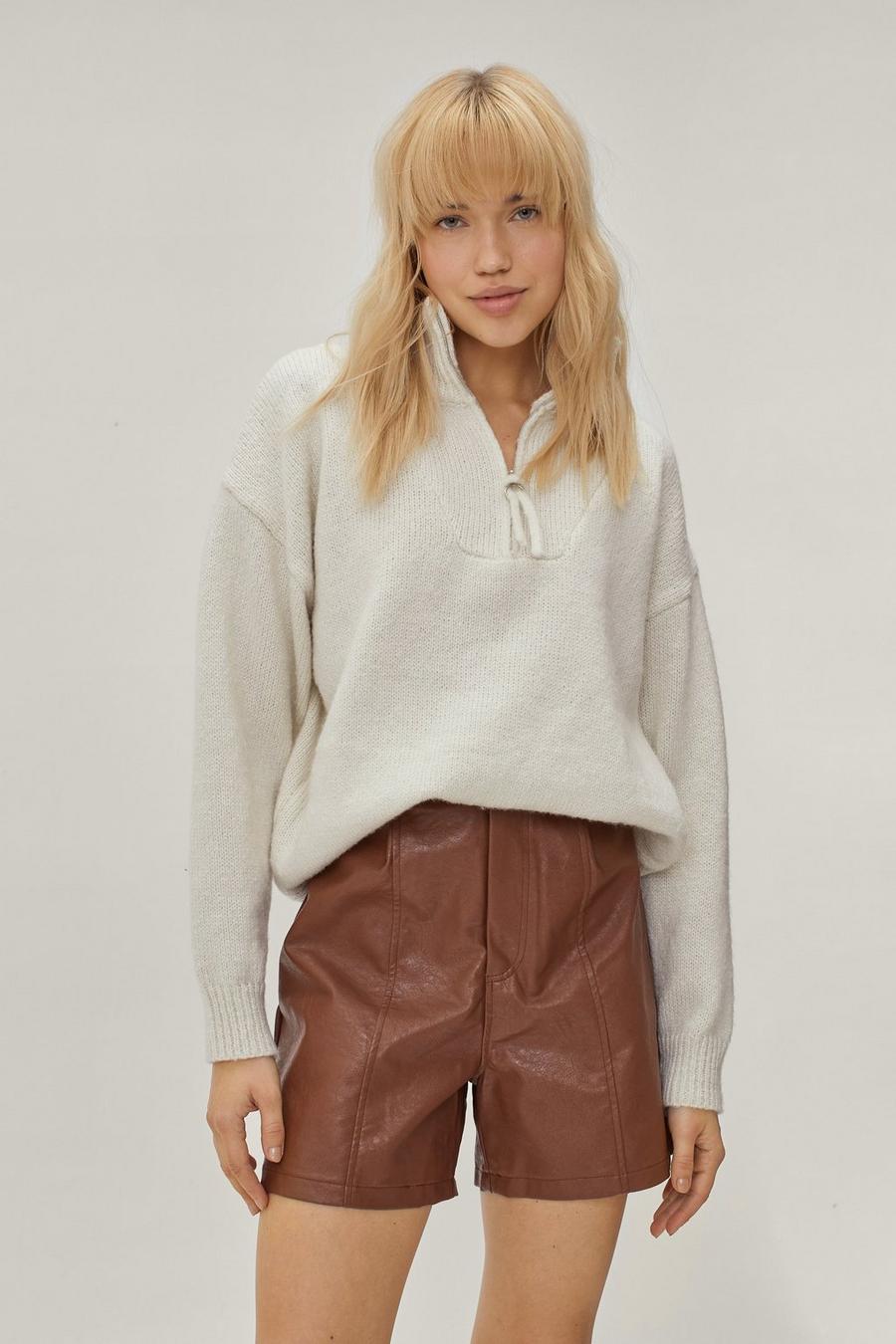 Faux Leather Seam Detail Relaxed Shorts