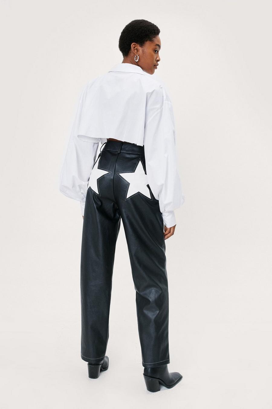 Star Bum Faux Leather Tapered Leg Trousers