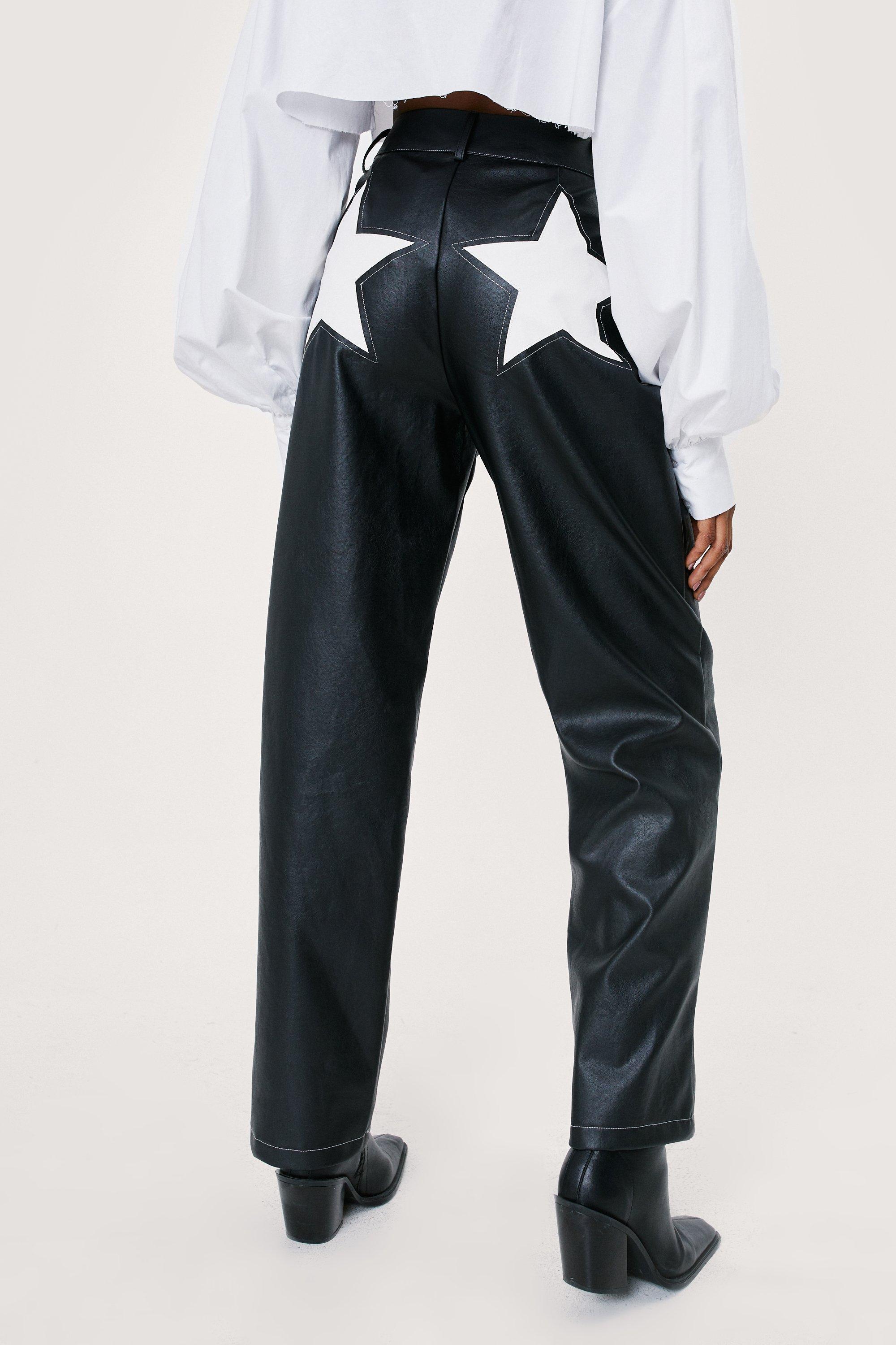 Metallic Star Bum Faux Leather Pants