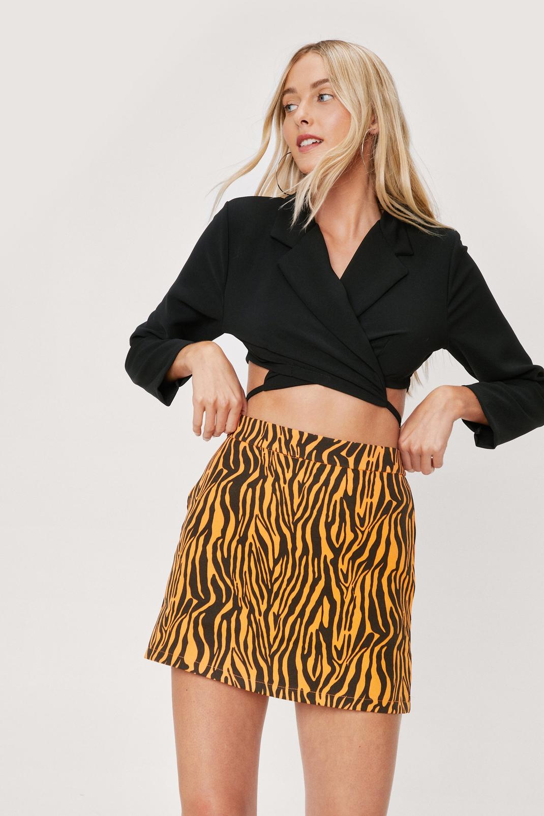 Orange Tailored Tiger Print Mini Skirt image number 1